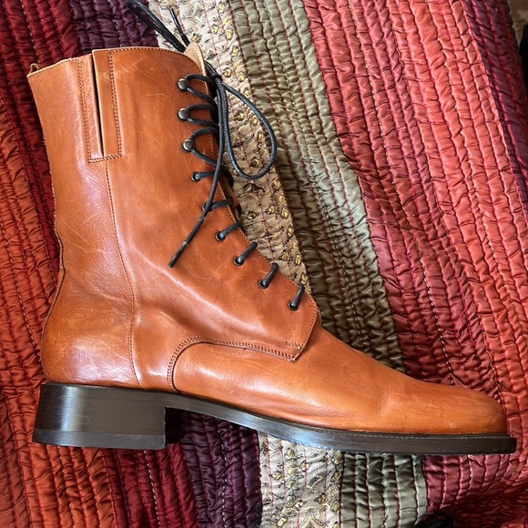 Vintage 90s Joan&David brown stamped Italian leather steampunk style ankle boots - Picture 6 of 16